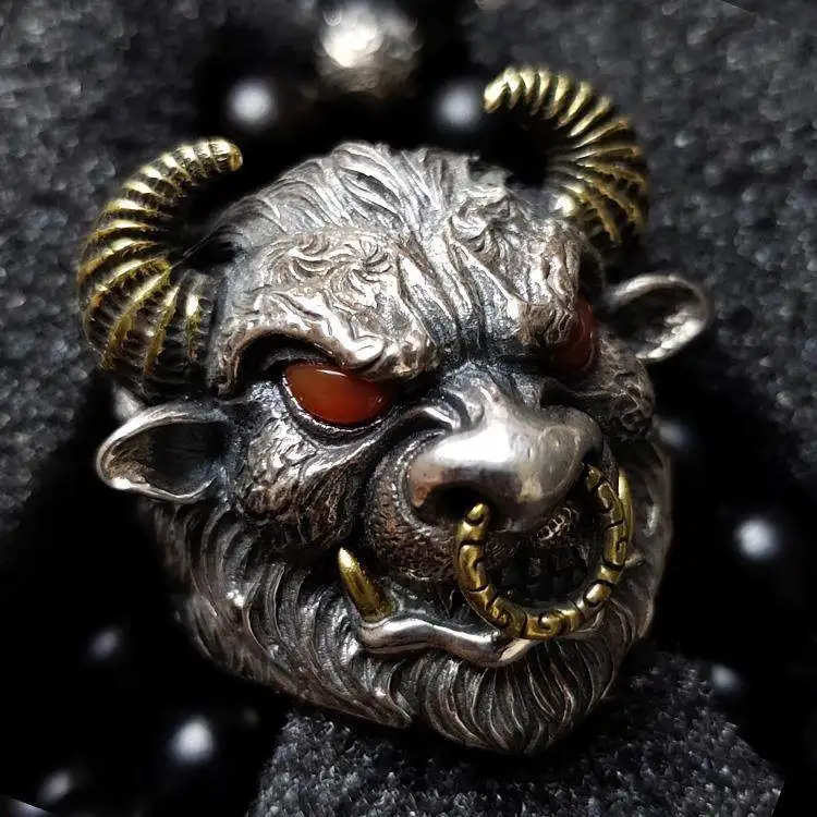 Personalized bull head ring men's domineering retro zodiac cow Thai silver ring open ring gift boys decoration