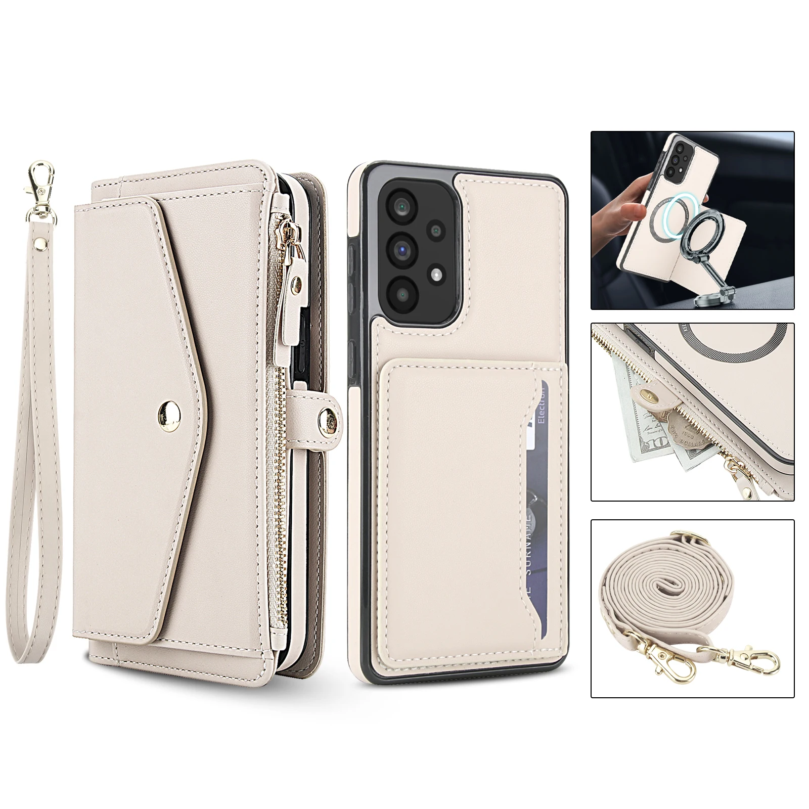 Magnetic Wallet Crossbody Phone Case with Long Lanyard