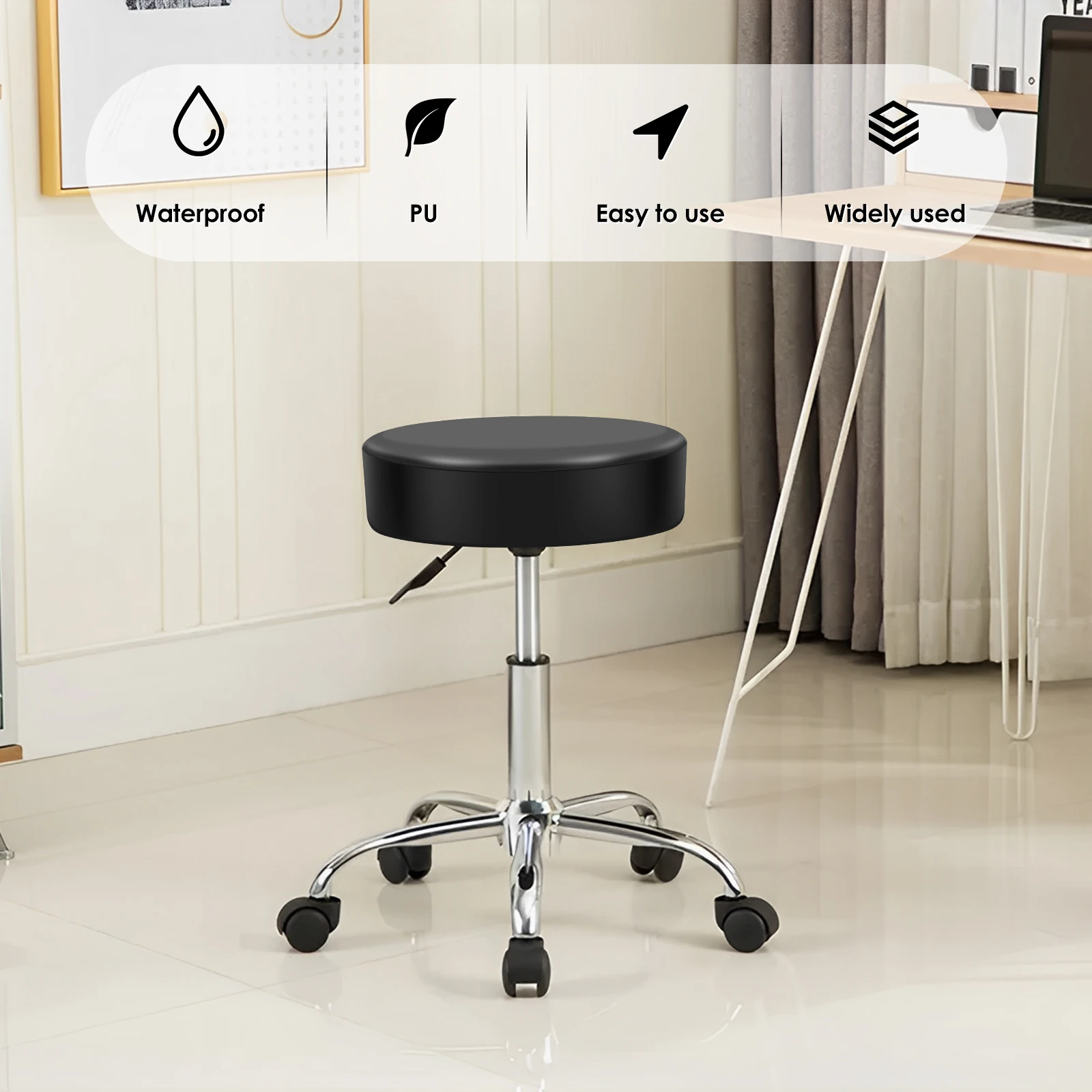 2Pcs Round Stool Seat Cover PU Leather Bar Stool Chair Cover Waterproof Dustproof Elastic Furniture Protector for Restaurant Bar