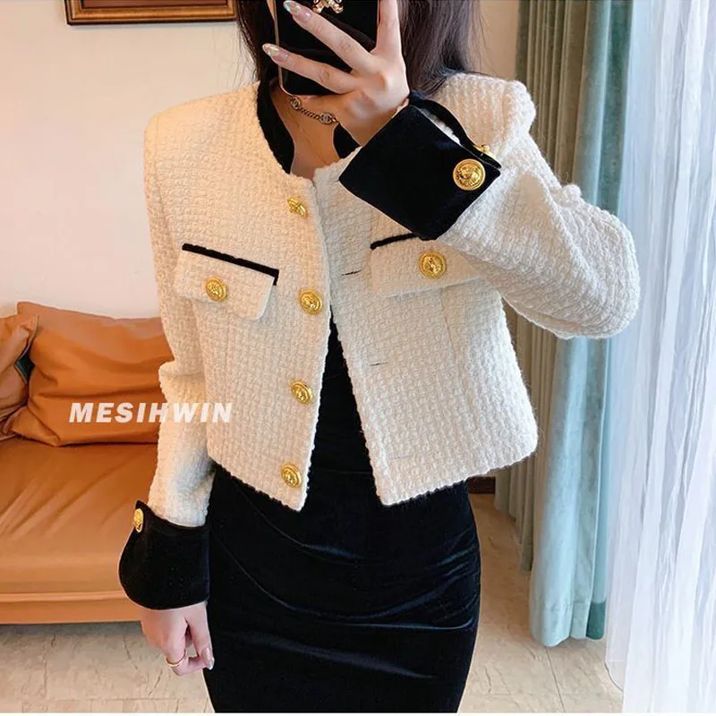 

New Fashion Autumn Women's Wear Contrast Color Small Fragrant Wind Short Coat Red Standing Neck Long Sleeve Versatile Jacket Top