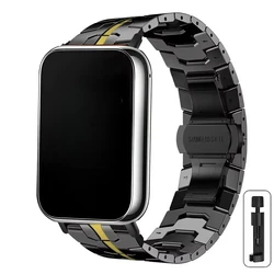 Stainless Steel Metal Band with Butterfly Buckle - Elegant Business Bracelet Strap for Mi Band 8 pro (Black Gold)