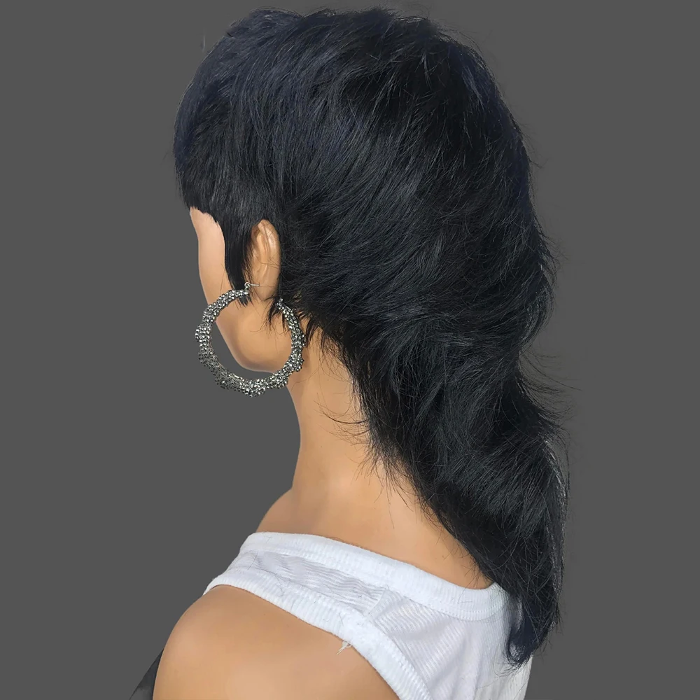 Mullet Wig Highlight Full Machine Made Wig With Bangs Glueless Brazilian Human Hair Wigs For Women 99j Short Pixie Cut Wigs