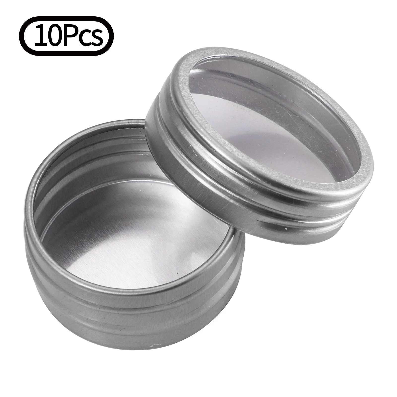 

10Pcs Aluminum Empty Storage Containers Metal Tin Cans with Clear Screw Lids Small Round Mini Jars Candle Cosmetic Storing Boxes