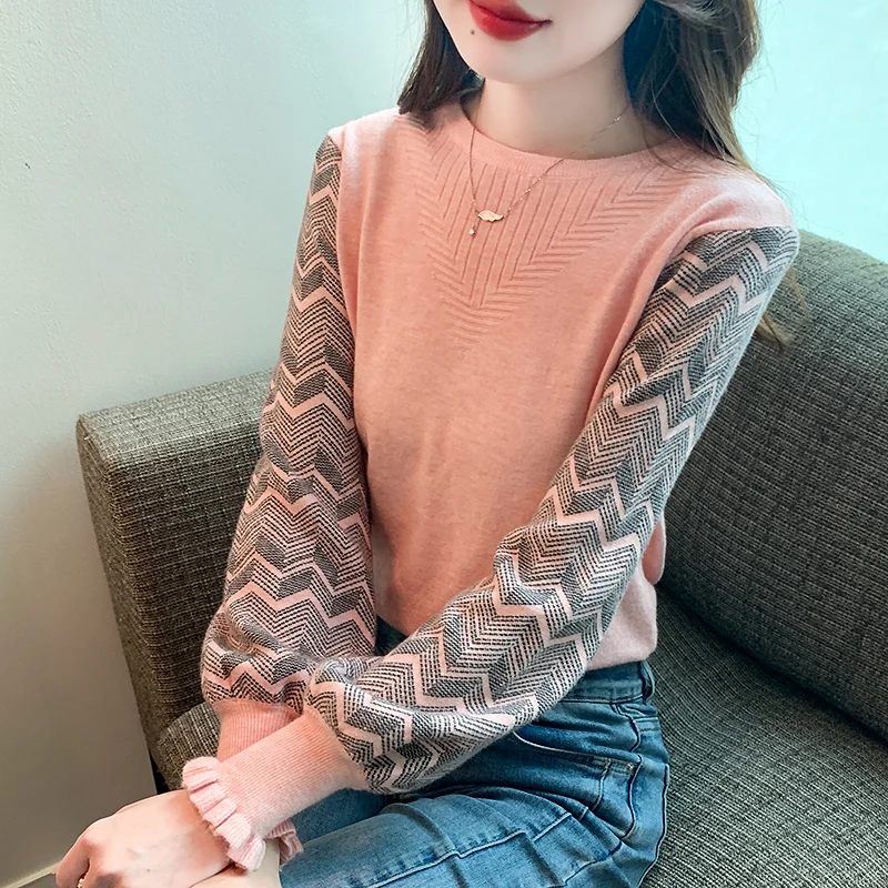 

New Striped Long Sleeve O Neck Women Sweaters Wool Bottoming Tops Pullover Jumper Knitted Sweater Women Winter Clothes 29524