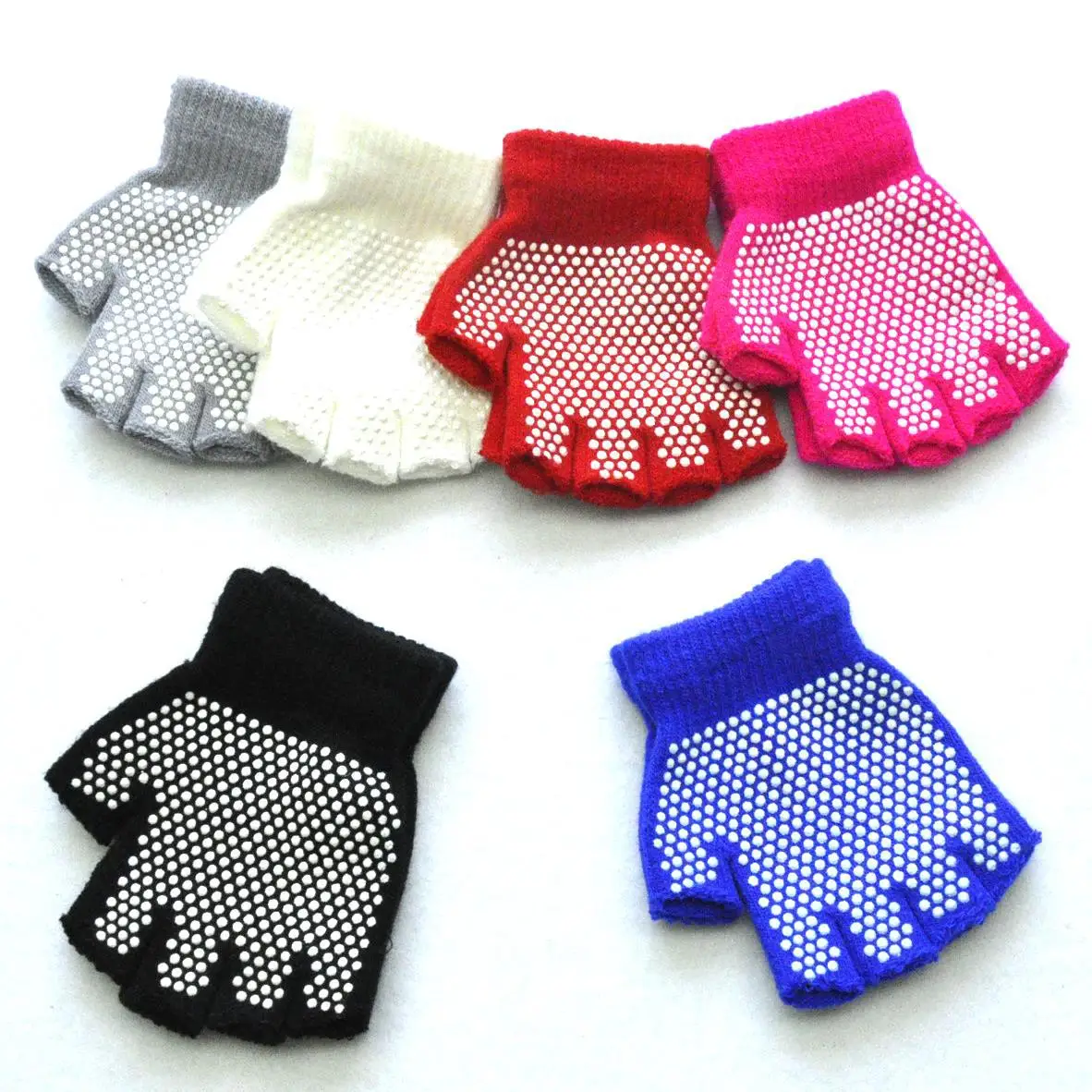 5-12Y Children Winter Half Finger Anti Slip Knitted Warm Gloves for Boys Girls Student Mittens Outdoor Cycling Skiing Gloves