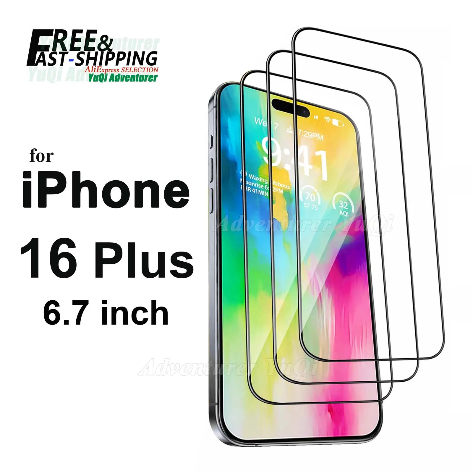 Screen Protector For iPhone 16 Plus 6.7 inch, Tempered Glass HD Crystal 9H Anti Scratch Case Friendly Mica High Aluminum
