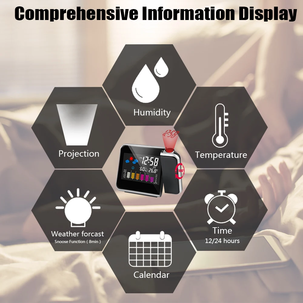 Color Display Clock With Time Projection Weather Station Table Clock Rotatable Digital Alarm digital clock,table clock,weather clock,digital desk clock,digital table clock