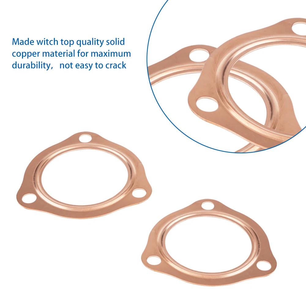 2.5 Inch Header Collector Gaskets 2 1/2" Copper Header Exhaust Collector Gaskets for SBC BBC 302 350 454 (3 Bolt Pattern)