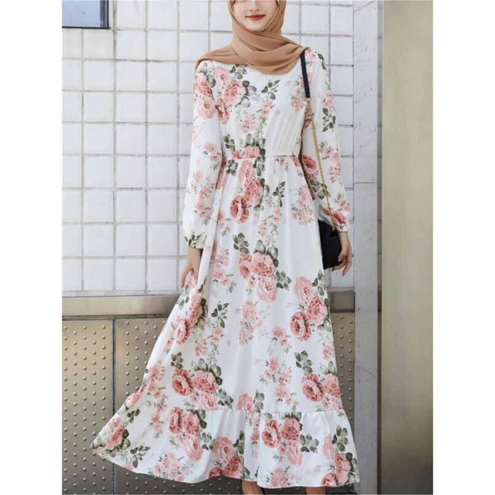 Spring Summer Female Solid Full Sleeve O-neck Casual Dress Women Bohemian Long Dress Woman Muslim Spring Summer Female Solid Full Sleeve O-neck Casual Dress Women Bohemian Long Dress Woman Muslim