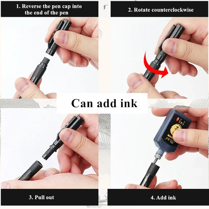 3 Pcs/Set Calligraphy Painting Pen Chinese Brush Pens for Writing Lettering Signatures Soft Brush Tip Refillable Ink Art Craft 4