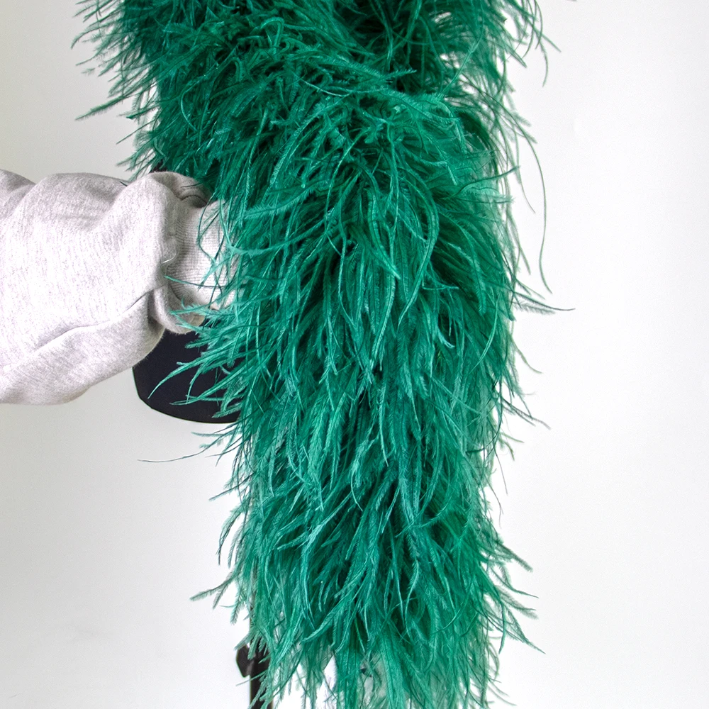 1&2Meter 10ply Ostrich Feather Boa Dark Green Plume Shawl For Wedding Party Dress Tops skirt /Costume Decoration Dancers feather