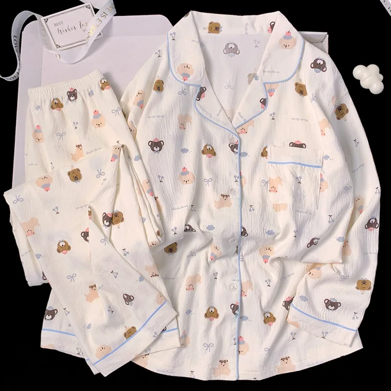 Postpartum Clothing Cartoon Bear Autumn Long Sleeve Outerwear Pajama Women Set Home Clothes Maternity Ladies Sleepwear Hoemwear - 2