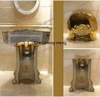 อ่างล้างหน้าเซรามิกแบบตั้งพื้นสำหรับตกแต่งบ้านสไตล์โมเดิร์นหรูหราสีทอง พร้อมขาตั้ง สำหรับปรับปรุงบ้าน 6