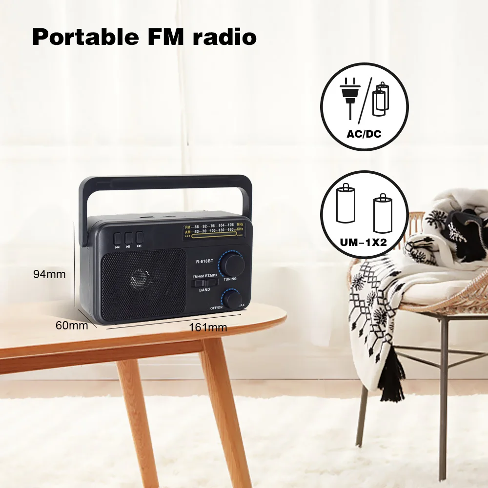 Transistor de Radio AM FM de onda corta, alimentado por 3V, dos baterías o para el hogar, perilla grande, adecuado para uso en interiores y exteriores