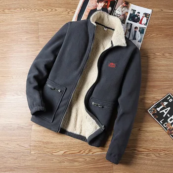 الرجال زائد المخملية بلوزات زمم هوديس الخريف الشتاء الوقوف طوق القطبية بلوزة من الصوف معطف الرجال سستة جيوب سترة 3