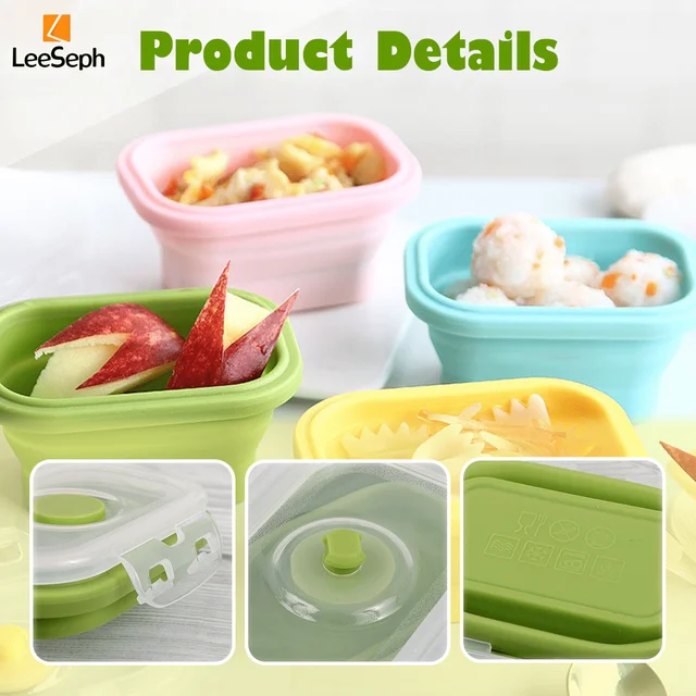 Ensemble de 4 récipients de stockage des aliments pliables en Silicone, récipients de préparation de repas de collation empilables étanches pour le travail, le Camping et la randonnée 3