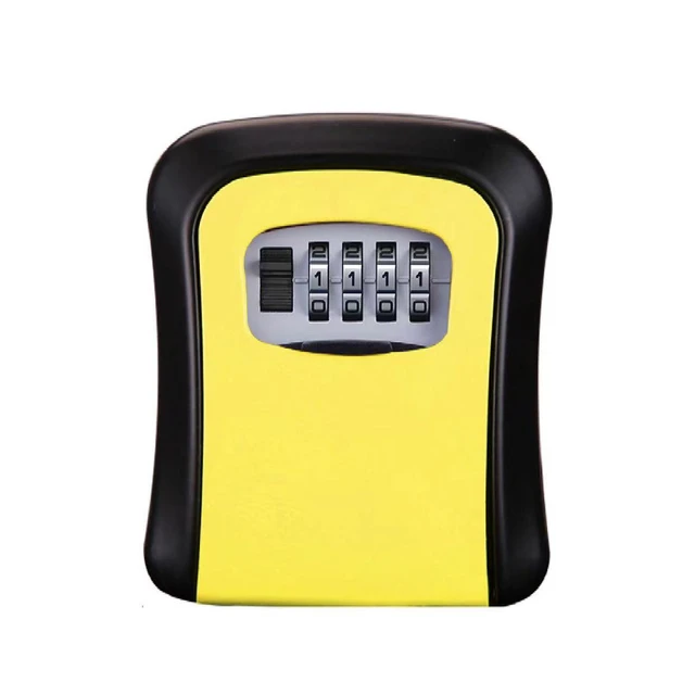 Weatherproof Wall-mounted Key Safe Password Key Box Key Lock Box No4 Combination Key Storage Lock Box Indoor and Outdoor Metal  yellow