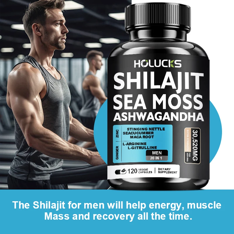 Men’s Natural Sea Moss Shilajit Ashwagandha Complex Capsules, Support Boosts Testosterone, Enhance Vitality & Overall Wellness 3