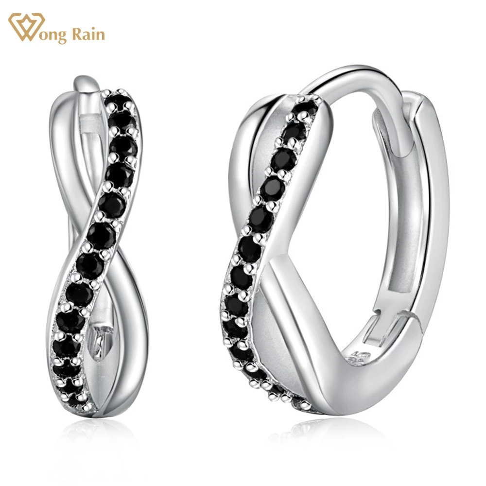 

Wong Rain 100% 925 Sterling Silver Lab Black Sapphire Gemstone Hoop Earrings for Women Fashion Fine Jewelry Girls Gift Wholesale