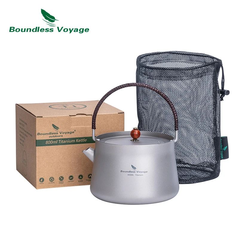 Boundless Voyage 800ml Titanium Kettle with Filter Camping Water Jug Lightweight Coffee Tea Pot Outdoor Indoor Stovetop Kettle