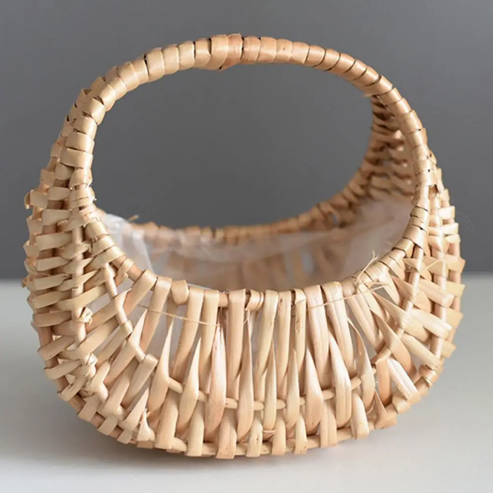 Flower Basket Storage Rattan Woven Basket Wicker Basket Half Moon With Handle Flower Girl Hand Picnic Home Wedding Party Decor 3