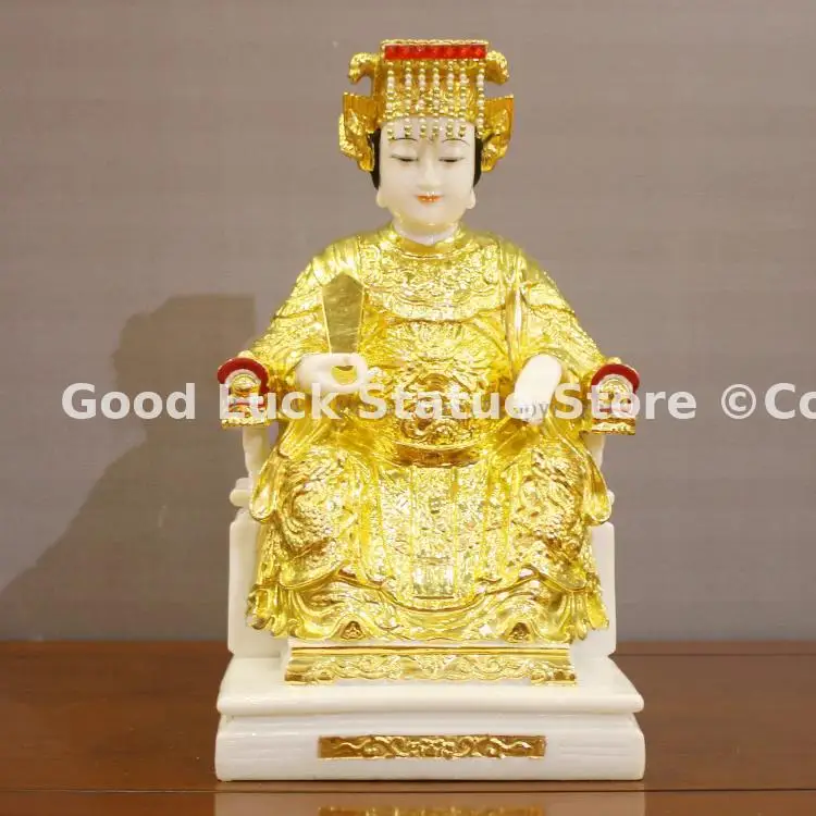 

Europe America Asia Home store high grade God statue safe Good luck gold Mazu God of the sea Guanyin jade gilding statue