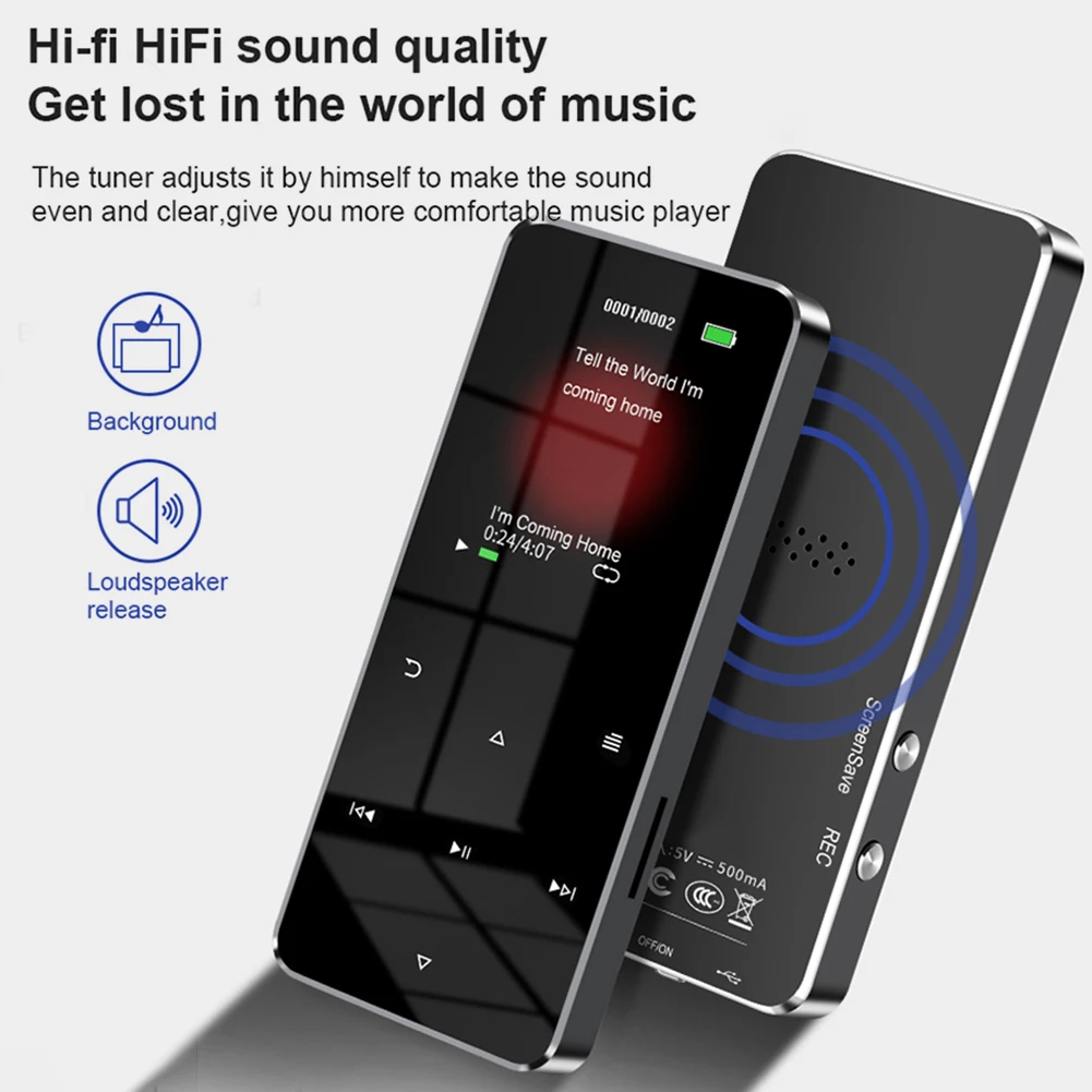 1.8 Inch Metal Touch MP3 MP4 Music Player Bluetooth 5.0 Music Player Supports 8/32GB Card with E-book Recording Built-in Speaker