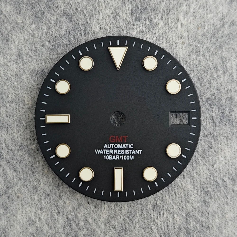 Matte Black Watch Dial with Multicolor GMT Text and Elegant Edge Finish