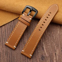 Vintage Stitching Genuine Leather Watchband - Universal Sport Strap with Accessories - 22mm (Light Brown - Black)