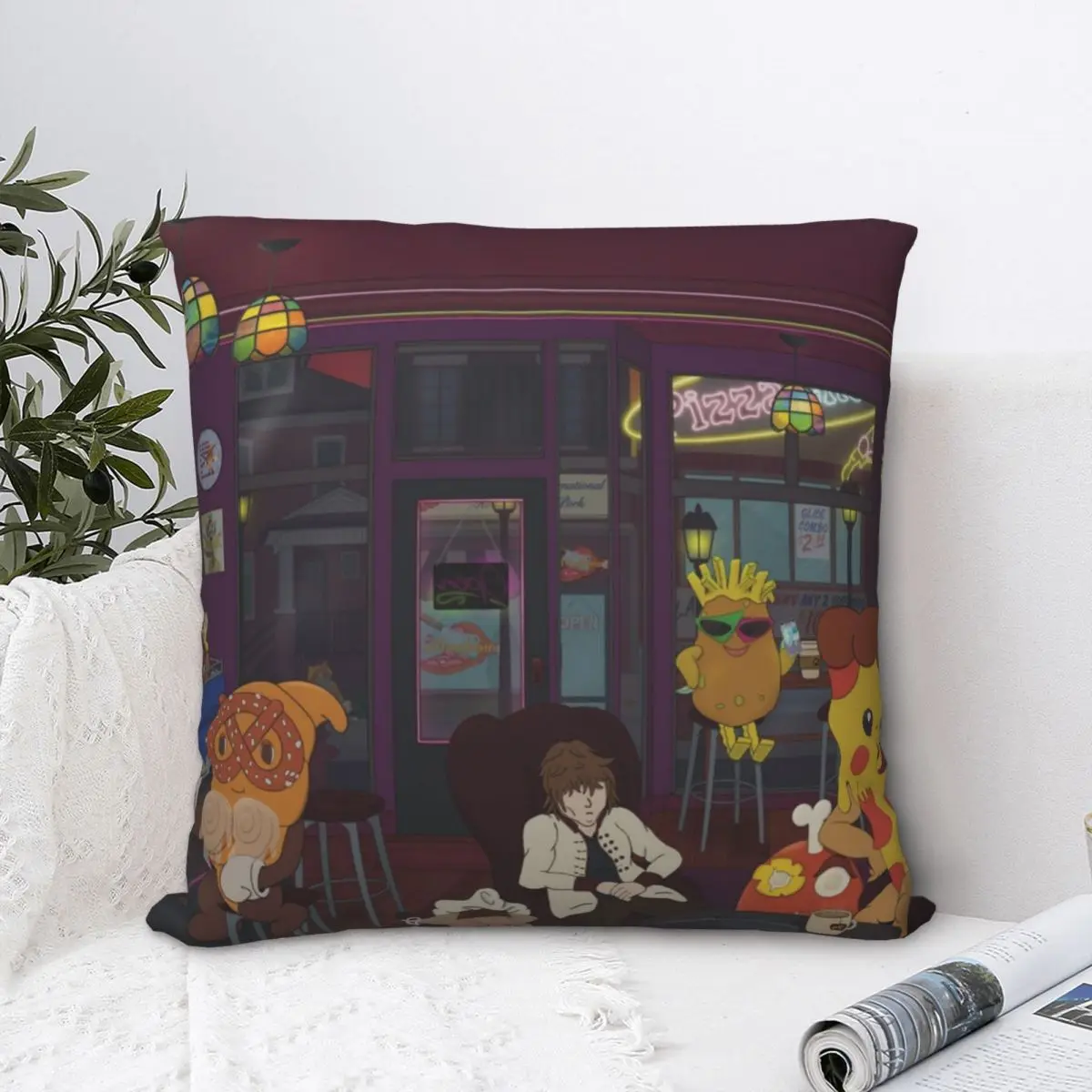 

Relaxing In Lo-Fi Cafe Square Pillowcase Polyester Pillow Cover Velvet Cushion Zip Decorative Comfort Throw Pillow For Home Car