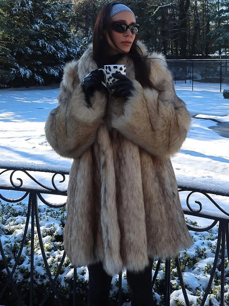 Luxury Fluffy Women Faux Fur Overcoat Fashion Lapel Long Sleeve Pockets Cardigan Jacket Winter Female Chic Thick Streetwear 2024 3