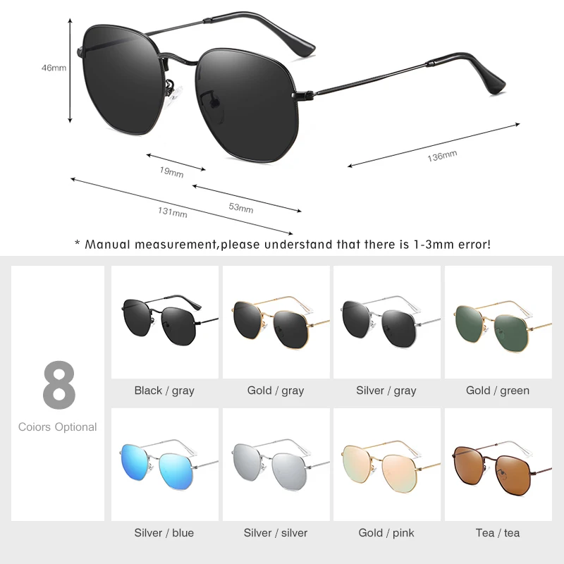 LM Fashion Damen Kleine Sechseck-Sonnenbrille Herren Retro Polarisierte Metallbeschichtung Spiegel Sonnenbrille Schutzbrille UV400 Brillen_voghion.com