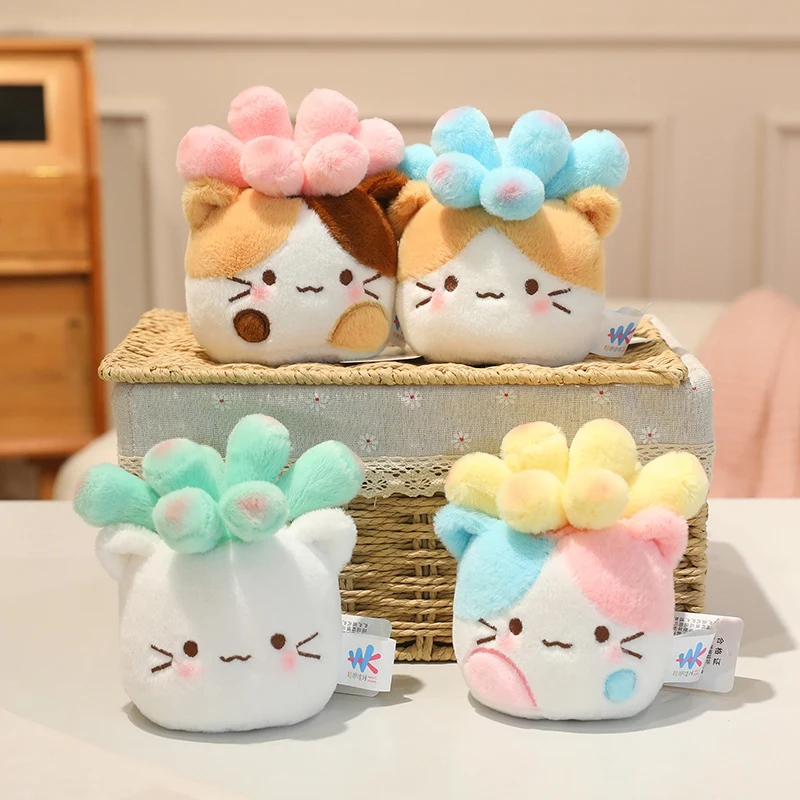 15CM 고양이 모양 화분형 봉제 다육식물 장난감 부드러운 홈데코 인형 창의적인 화분형 사무실 장식품