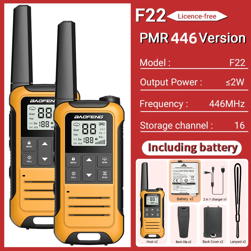 2pcs Baofeng F22 Mini Walkie Talkie PMR Long Range Rechargable thumbnail 2
