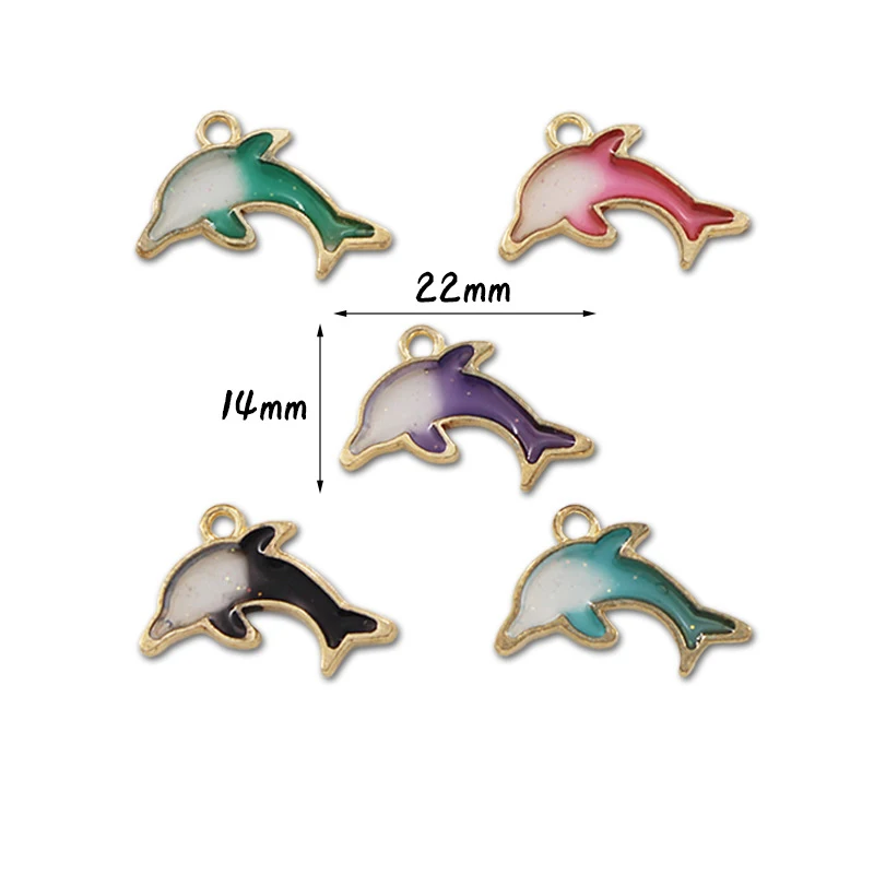 5PC Cute Tiny Gold Color Enamel Dolphin Charm Pendant For Necklace Earring Bracelet Keychain DIY Jewelry Making Accessories