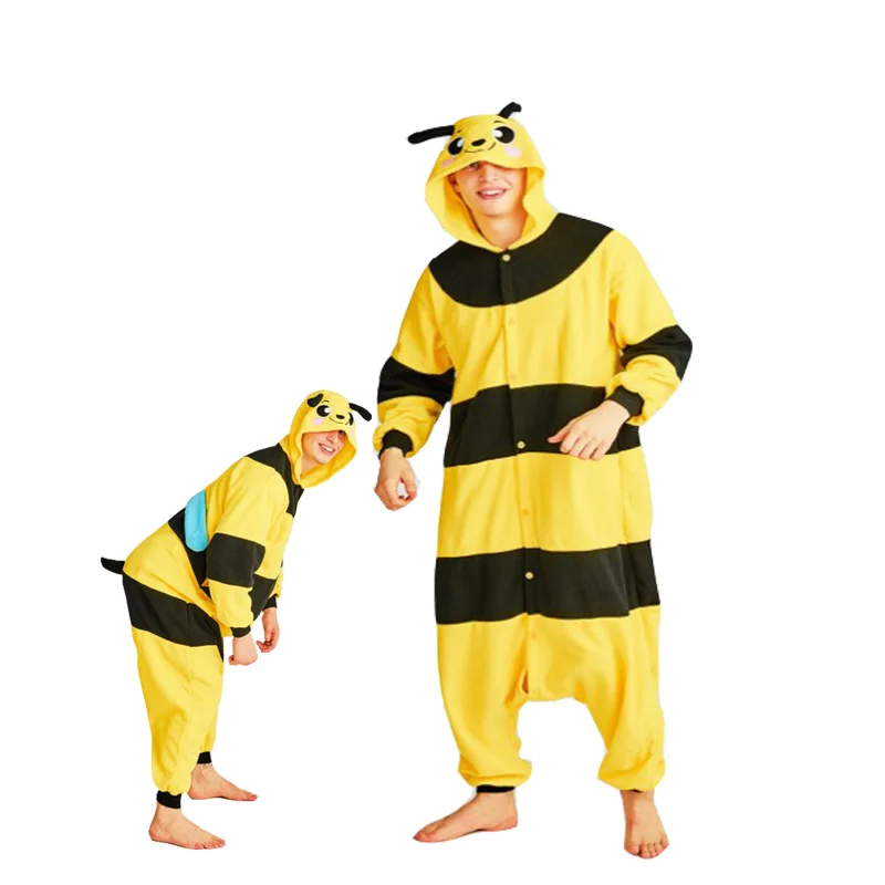 Unisex Animal Pajamas Bee Kigurumi Jumpsuit Men's Fleece Jumpsuit Cartoon Winter Christmas Cosplay Costume Home Party Jumpsuit