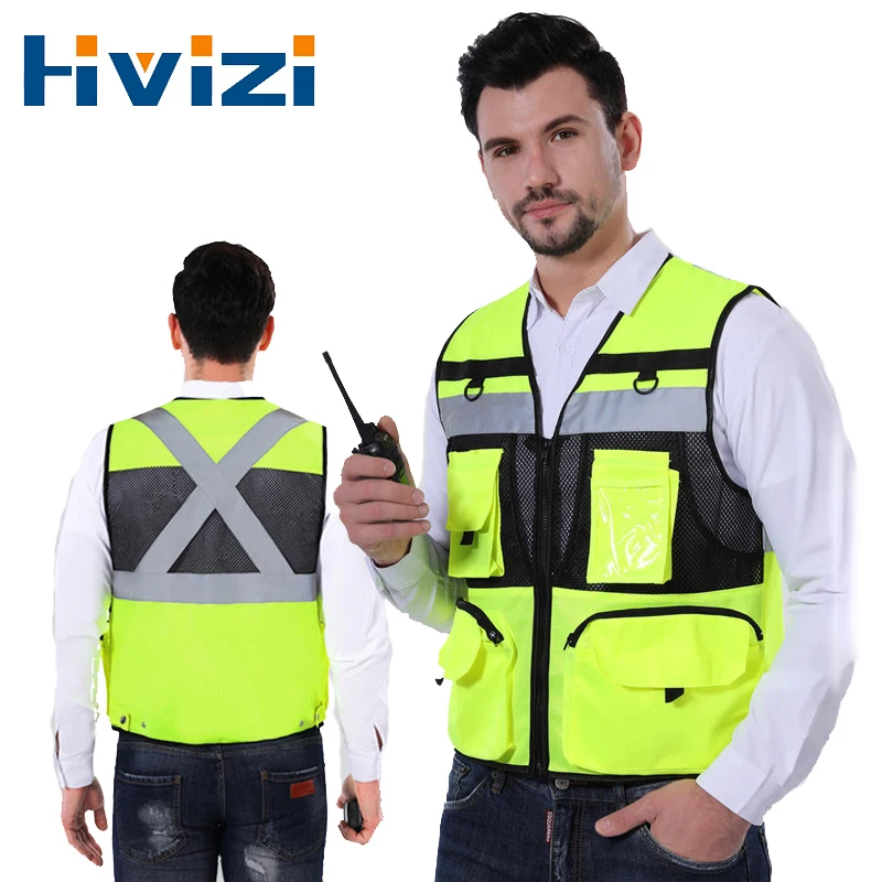 Safety Vest High Visibility ANSI/ISEA Standards Multi Pockets And Mesh Lining Work Vest for Men & Women