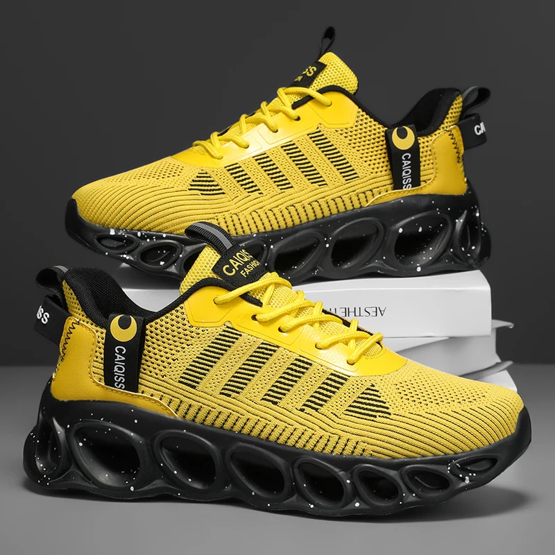 Men's Casual, Fashionable and Comfortable Shock-Absorbing Blade Shoes, Breathable Lace-Up Non-Slip Shoes, Suitable for Jogging, Daily Wear, Gym