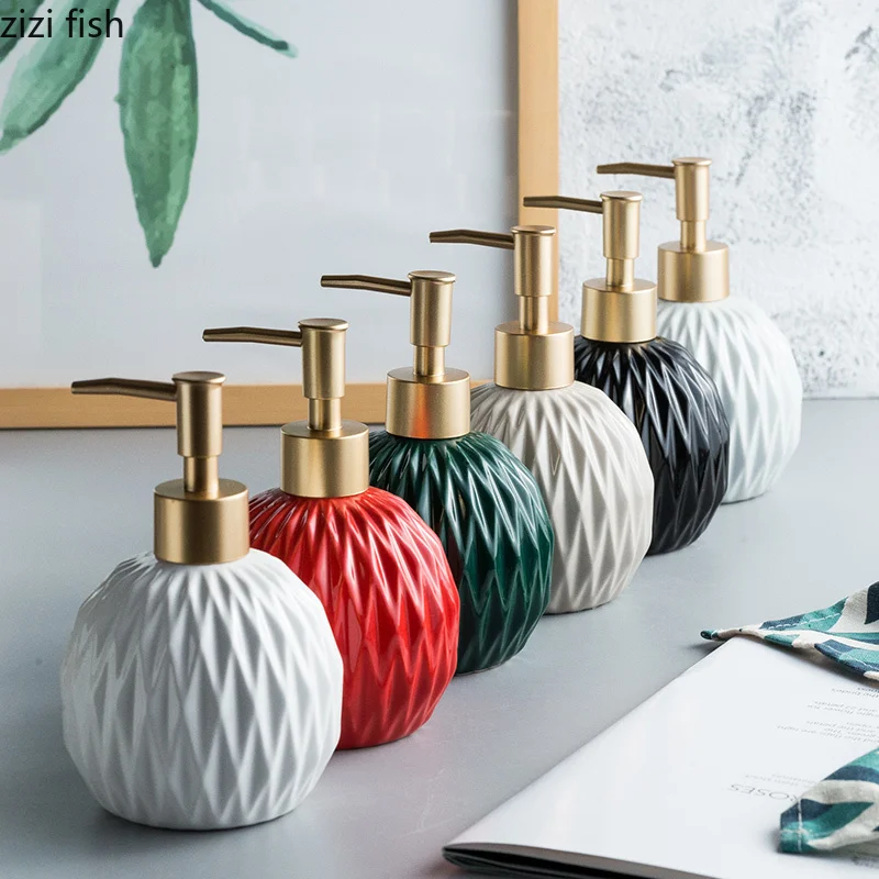 Rhombus Texture Ceramic Lotion Bottle Round Portable Soap Dispenser Shampoo Bottle Hand Sanitizer Jar Bathroom Bath Supplies