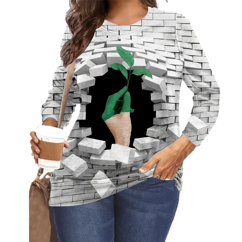 

Spring Wall Art Print T-shirt Casual Streetwear Fashion Women Autumn Harajuku Shirt O-Neck Long Sleeve Tops Tee Soft Clothes