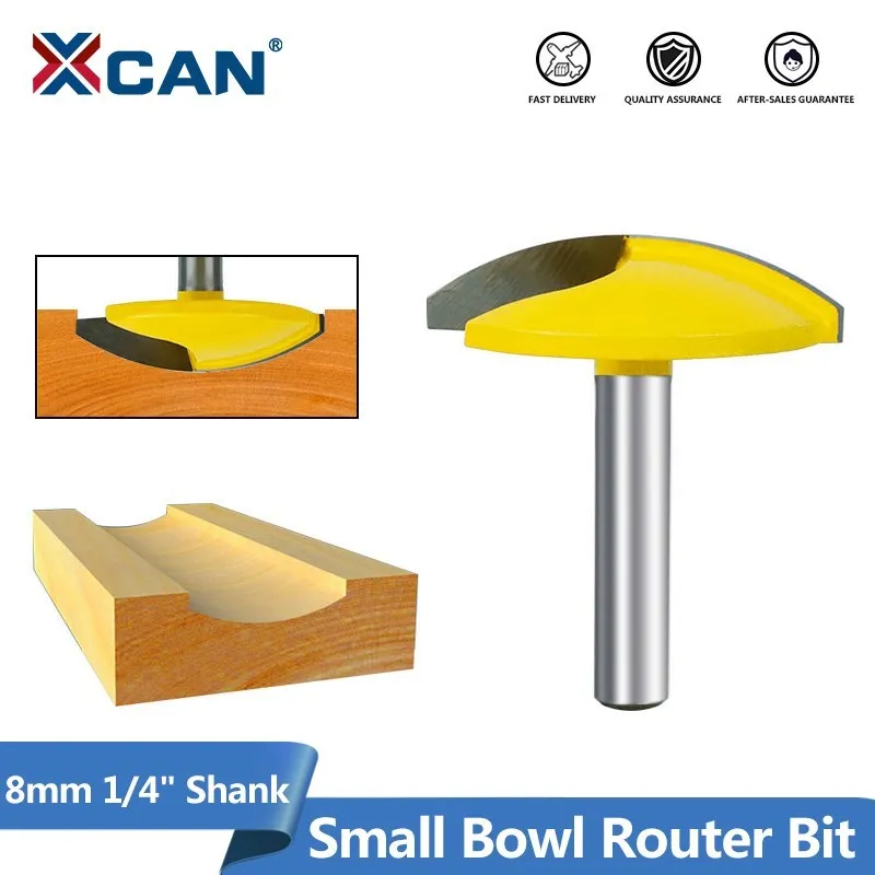 XCAN Kleine Schüssel Router Bit 8mm 1/4 "Schaft Reinigung Bottom Router Bit Für Holzbearbeitung Werkzeug Breite Tür Messer wolfram Router Bits