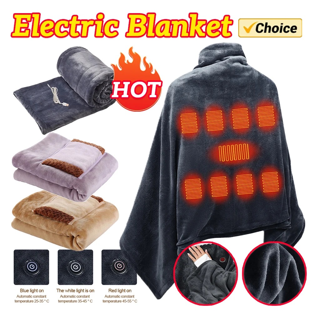 Electric Heating Blanket USB Heated Blanket Heating Blanket 3 Heating Level Heated Shawl Throw Coral Velvet Fast for Outdoor Home Office