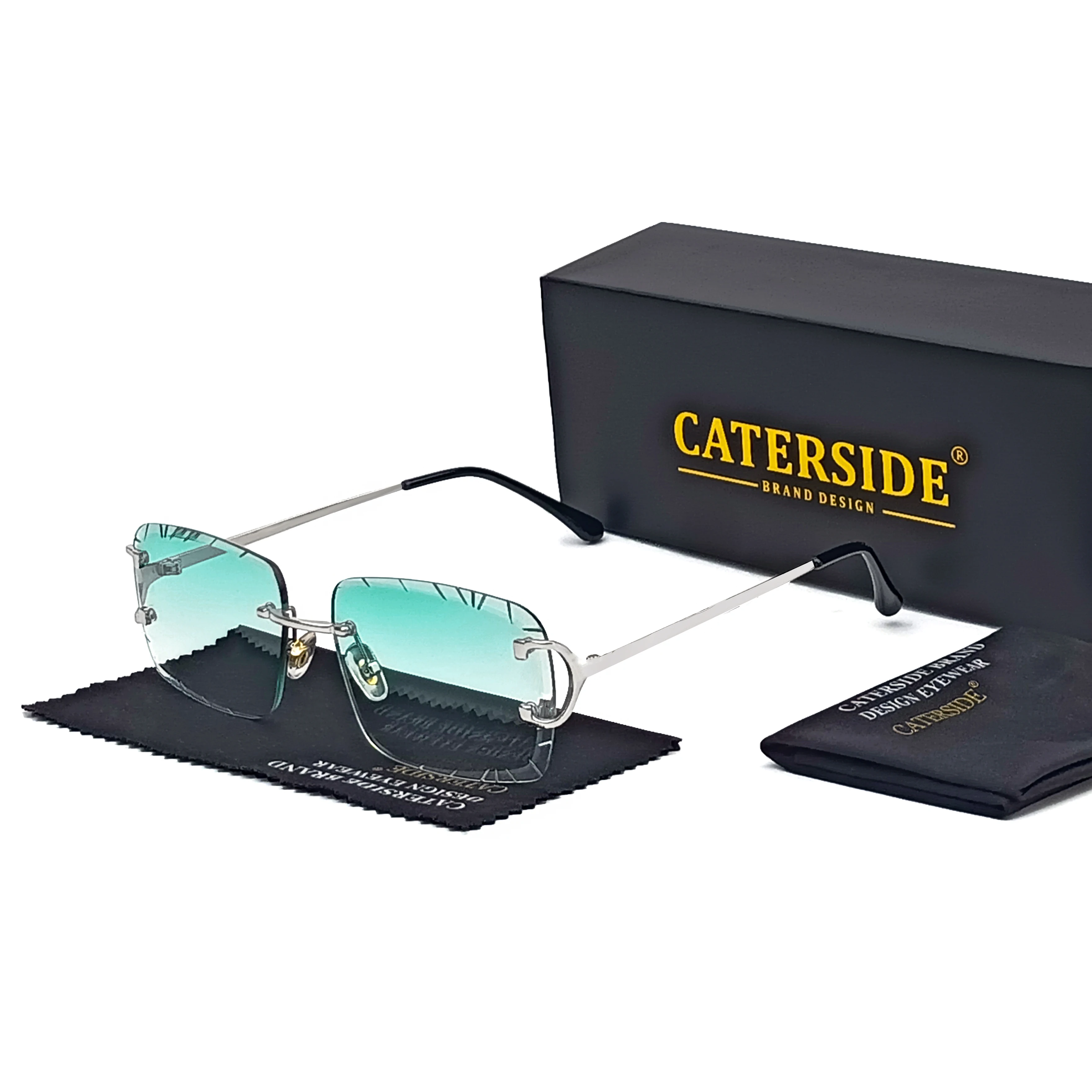 

Caterside Rimless Gradient Square Sunglasses Man Diamond Metal Frame Sun Glasses Punk Women's Small Frameless Eyewear UV400