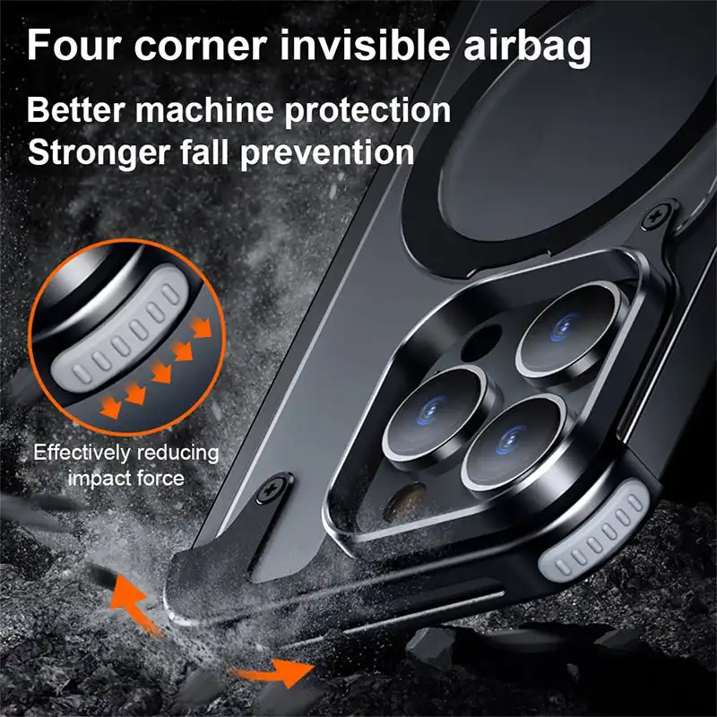 

Suitable For Apple 15 Promax Metal Borderless Phone Case Magsafe Magnetic Four Corner Invisible Anti Drop Case Ip1