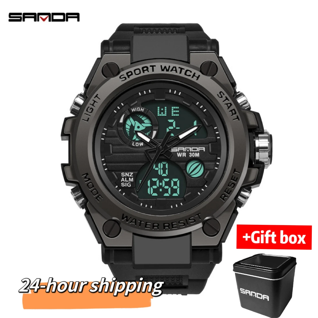 Gift box Fashion Digital Watch Men Shockproof Waterproof Dual Wristwatches LED Chrono Alarm Clock Mens Watches Cool Hour 739 10 slots watch box men watch display storage cases for wristwatches hard eva shockproof holder father day gift