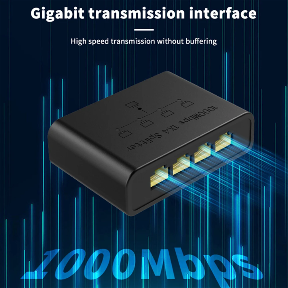High-Speed 4-Port Gigabit Ethernet Network Splitter