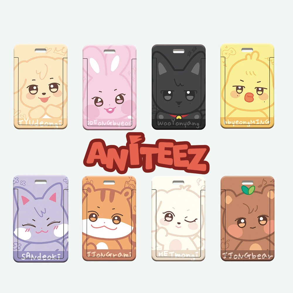 

KPOP ATEEZ ANITEEZ Cartoon PVC Card Holder With White Leather Rope Hongjoong Yunho Seonghwa Card Sleeve Bag Pendant Fans Gift