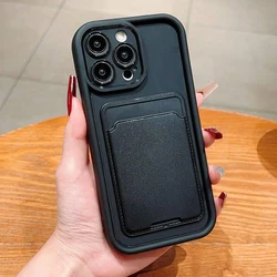 Premium Silicone Wallet Phone Case with Card Holder Slot and Shockproof Cover - iPhone 12 (Black)