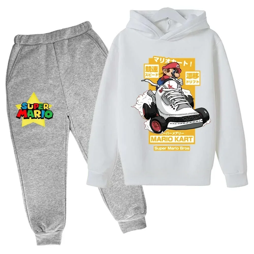Sudadera con capucha y pantalones de Super Mario para niños, traje de 2 piezas, ropa de otoño y primavera para niños y niñas, sudadera con estampado de dibujos animados, trajes deportivos informales,