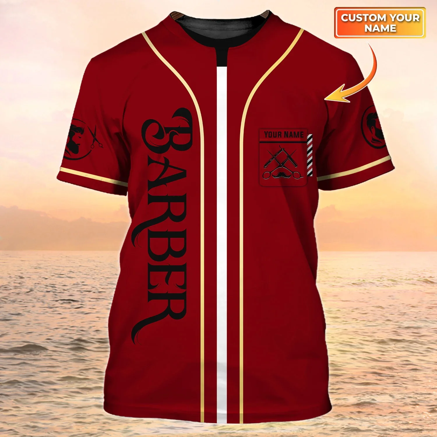 Neueste Sommer männer T-shirt Barber Shop Personalisierte Name 3D Gedruckt t shirt Unisex Casual Tops Klassische Barber Uniform DW160 – Detail 16